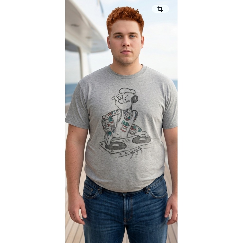Popeye the Sailor Man DJ Graphic Tee Gray Heather Short Sleeve Shirt XL DT9404